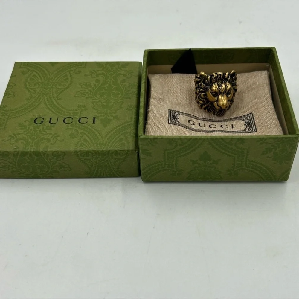 Gucci iconic Lionhead gold tone ring size 10.5 made in Italy - Picture 3 of 7